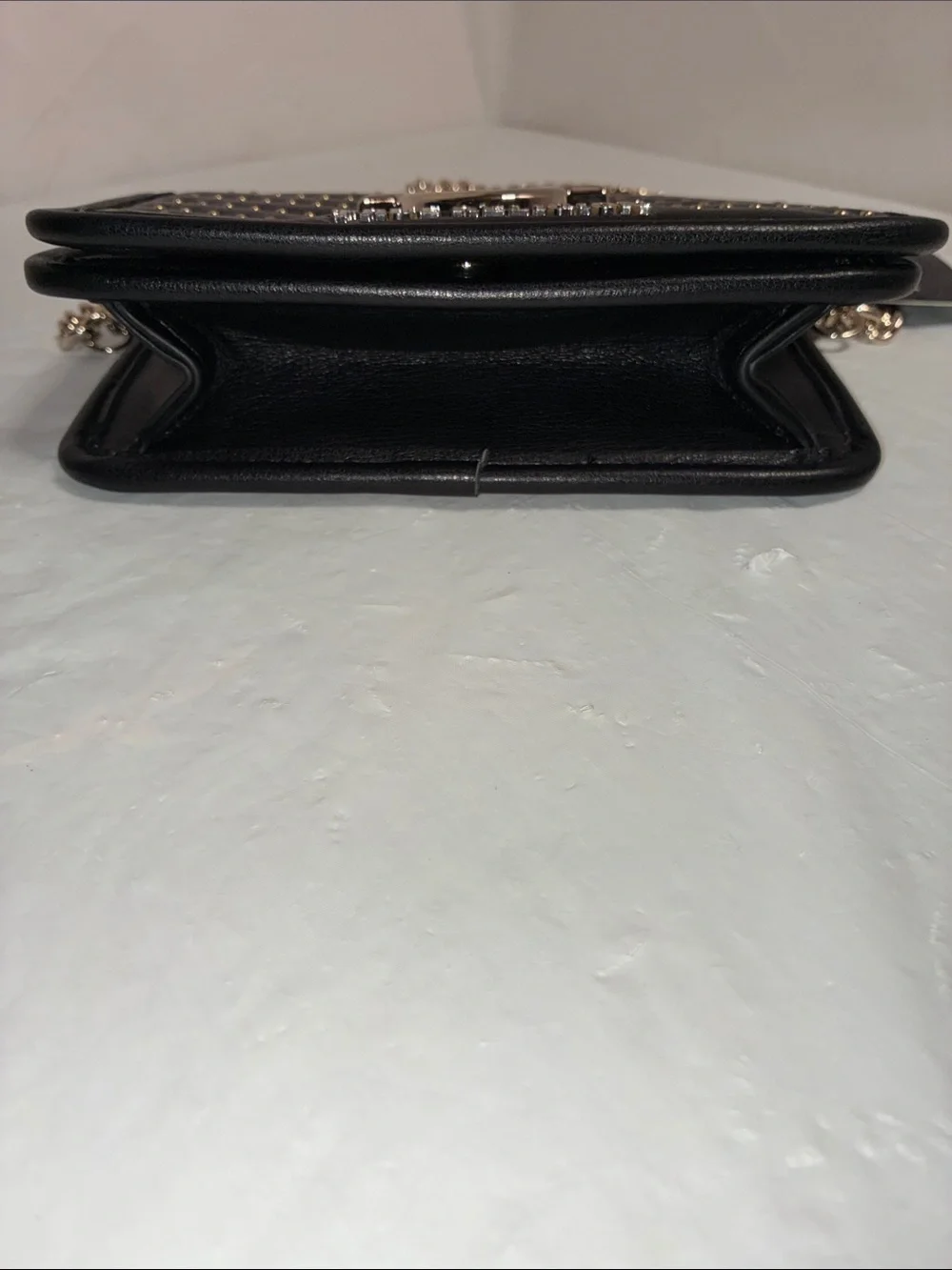 True Religion Black Quilted Studded Crossbody with Gold Chain